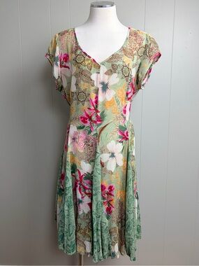 BILA 90s Y2K Boho Floral Paisley Rayon Midi Dress M